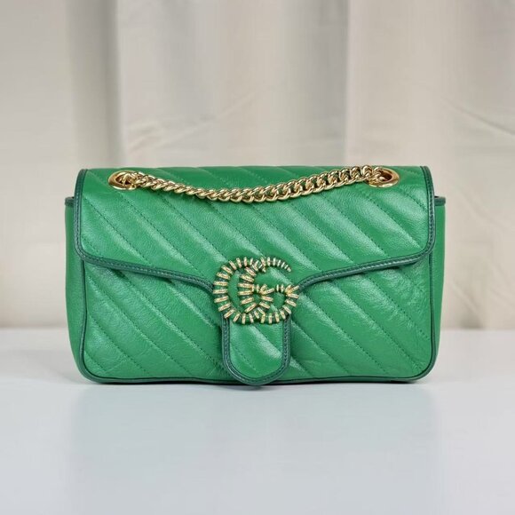 Gucci Green Medium Marmont Shoulder Bag Crossbody with Gold Chain Strap - Picture 1 of 9